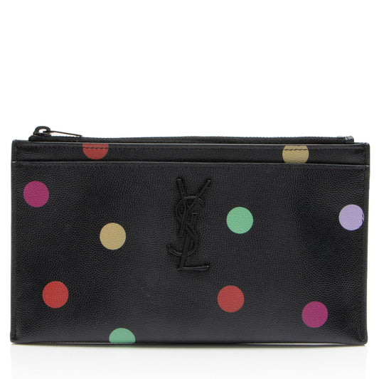 Saint Laurent Grain de Poudre Polka Dots Monogram Bill Pouch