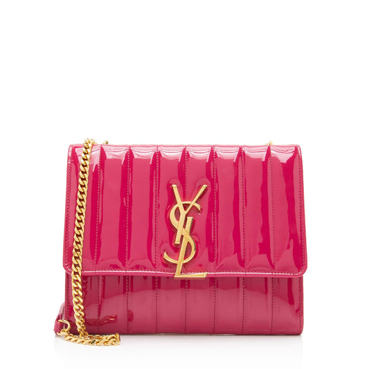 Saint Laurent Matalasse Patent Leather Monogram Vicky Chain Wallet (SHF-GZpZIV)