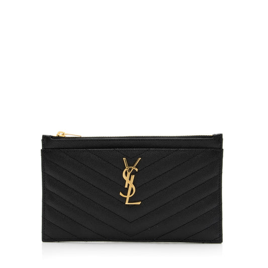Saint Laurent Matelasse Grain de Poudre Monogram Cassandre Bill Pouch (SHF-23931)