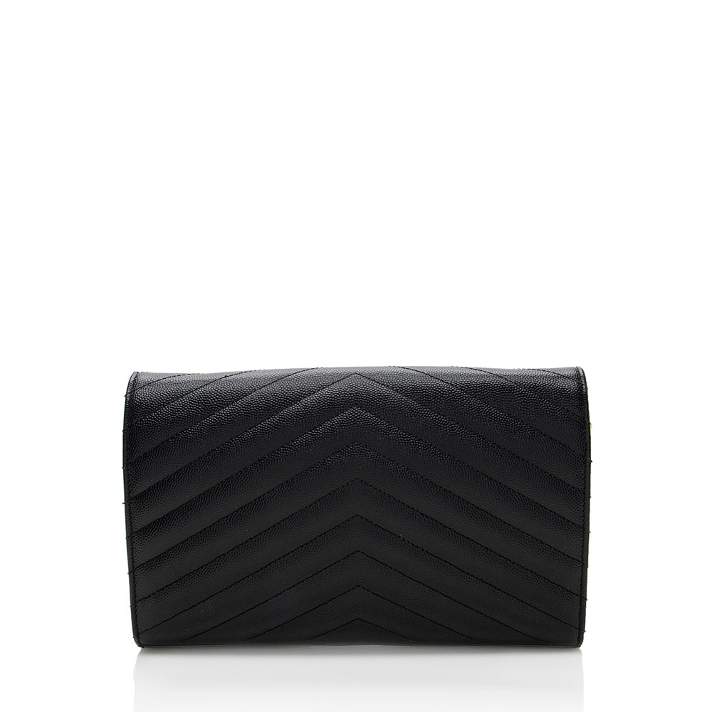 Saint Laurent Matelasse Grain de Poudre Monogram Chain Wallet (SHF-18470)