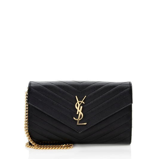 Saint Laurent Matelasse Grain de Poudre Monogram Chain Wallet (SHF-18470)