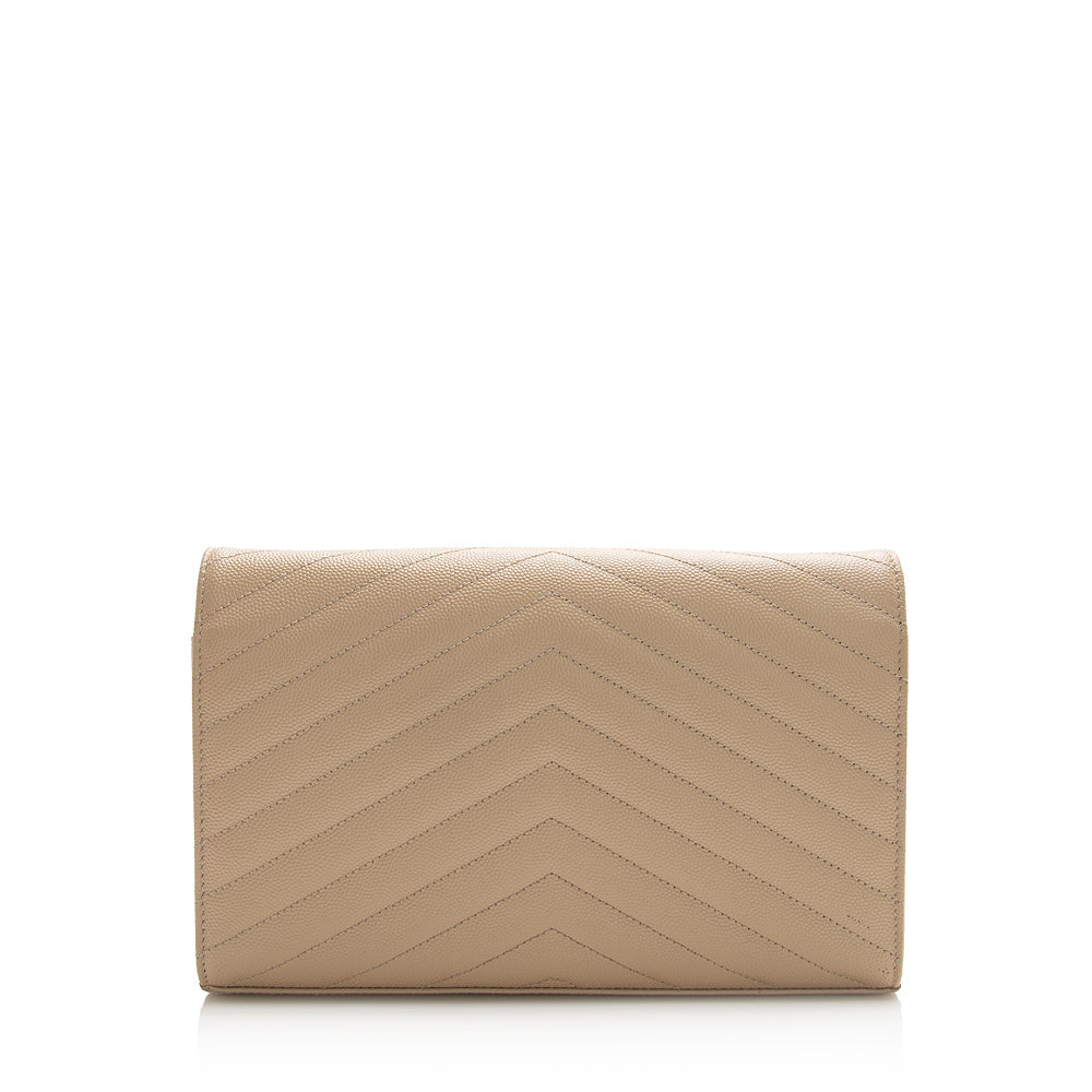 Saint Laurent Matelasse Grain de Poudre Monogram Chain Wallet (SHF-21552)