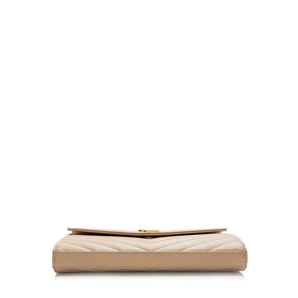Saint Laurent Matelasse Grain de Poudre Monogram Chain Wallet (SHF-21552)