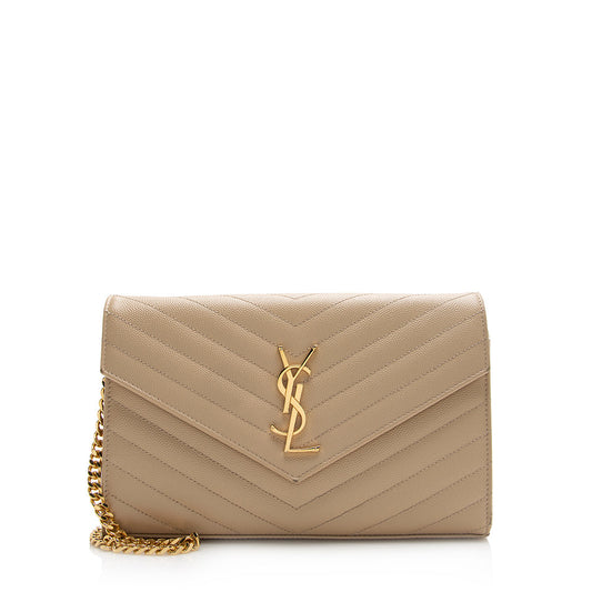 Saint Laurent Matelasse Grain de Poudre Monogram Chain Wallet (SHF-21552)