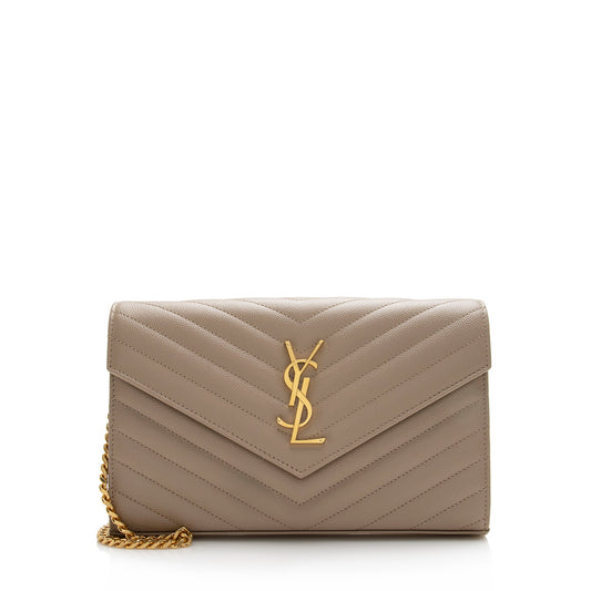 Saint Laurent Matelasse Grain de Poudre Monogram Chain Wallet (SHF-22227)