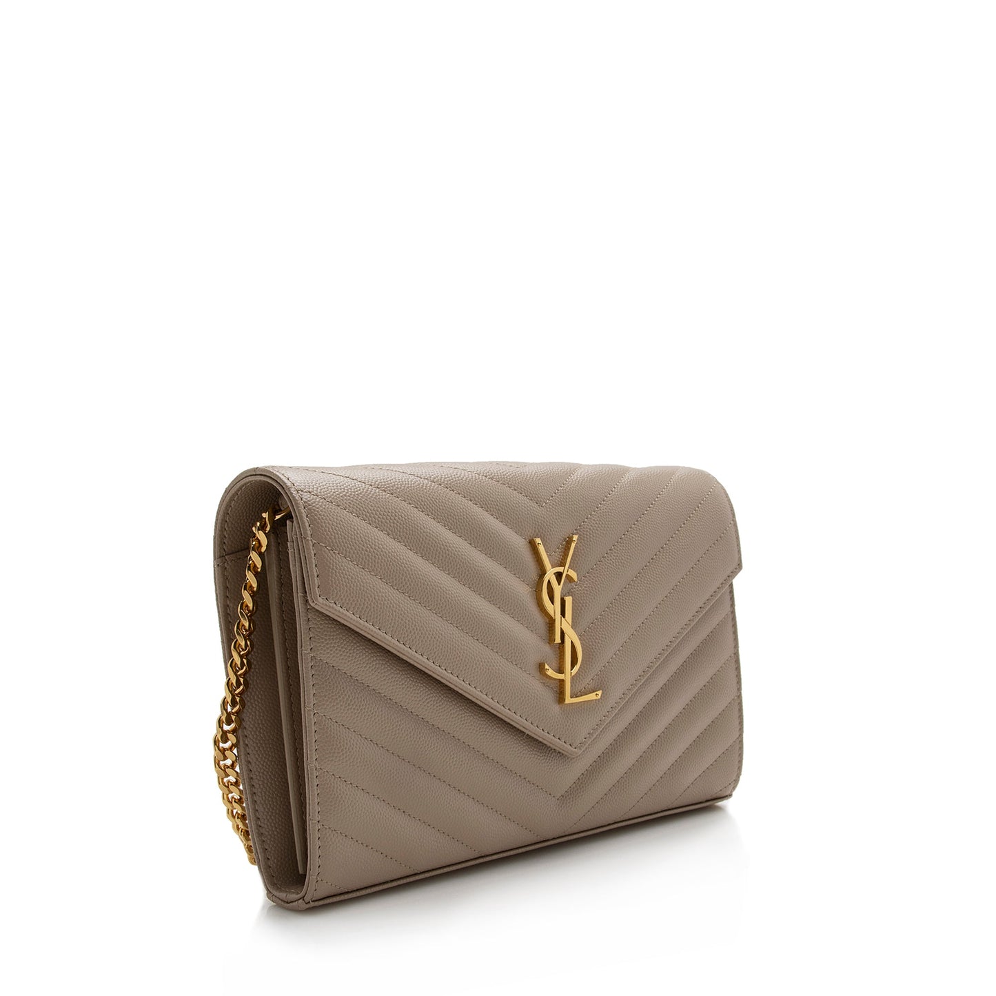 Saint Laurent Matelasse Grain de Poudre Monogram Chain Wallet (SHF-22227)