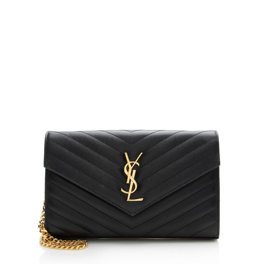 Saint Laurent Matelasse Grain de Poudre Monogram Chain Wallet (SHF-22718)