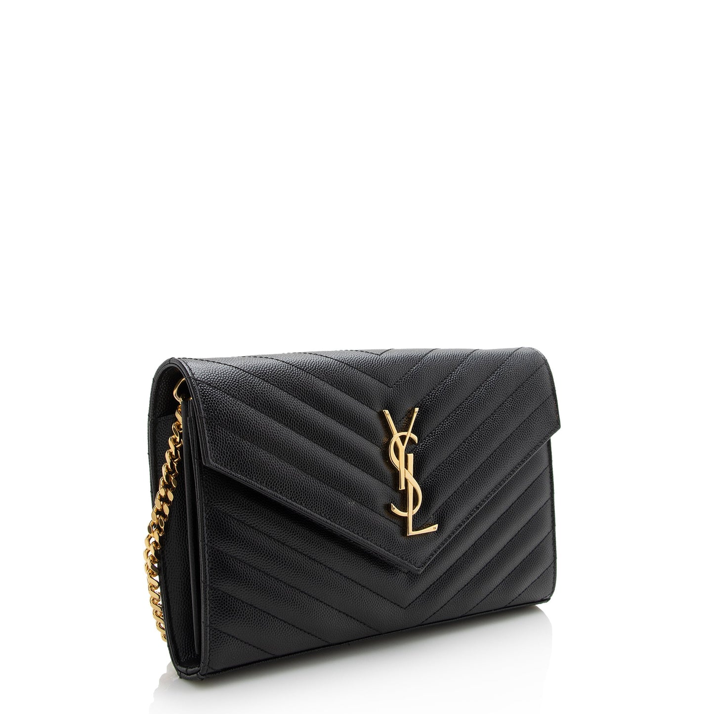 Saint Laurent Matelasse Grain de Poudre Monogram Chain Wallet (SHF-22718)
