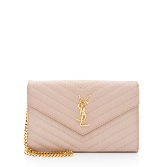 Saint Laurent Matelasse Grain de Poudre Monogram Chain Wallet (SHF-hbOqZ2)