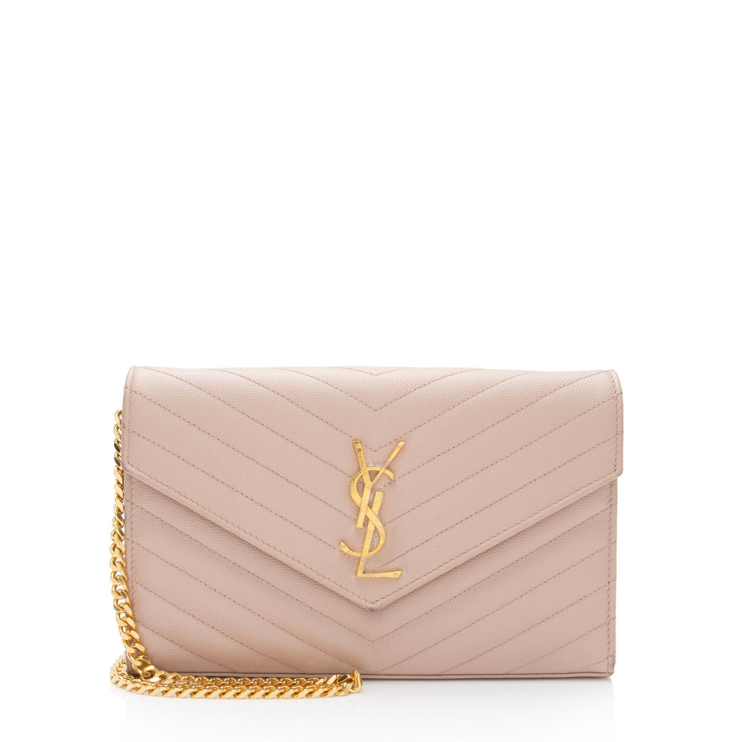 Saint Laurent Matelasse Grain de Poudre Monogram Chain Wallet (SHF-7n2Rsg)