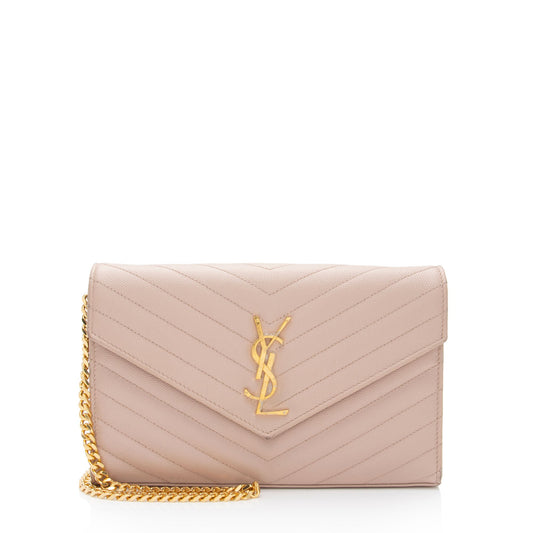 Saint Laurent Matelasse Grain de Poudre Monogram Chain Wallet (SHF-7n2Rsg)
