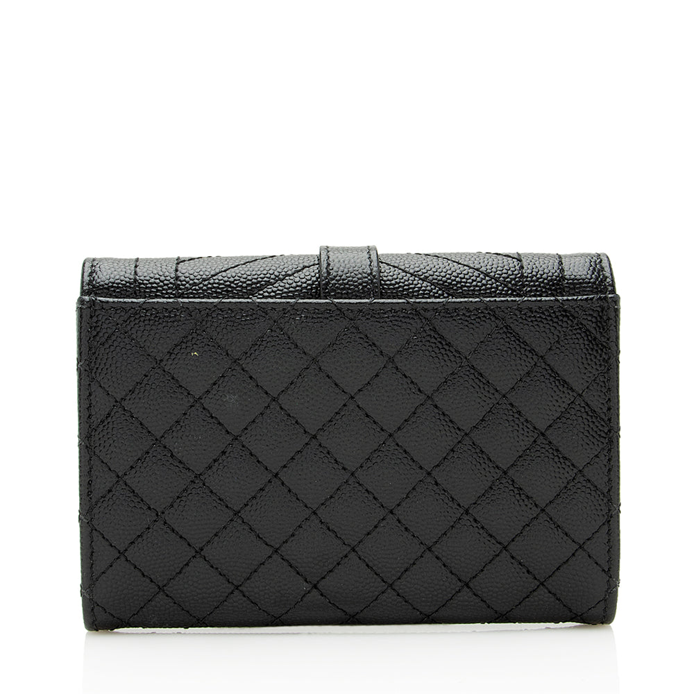 Saint Laurent Matelasse Grain de Poudre Monogram Compact Trifold Wallet (SHF-21741)