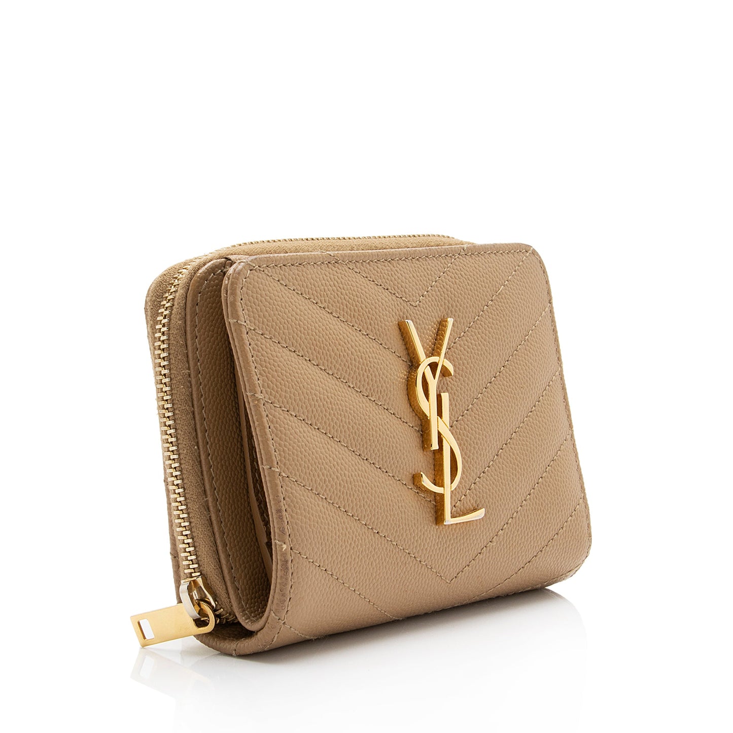 Saint Laurent Matelasse Grain de Poudre Monogram Compact Zip Around Wallet (SHF-23548)