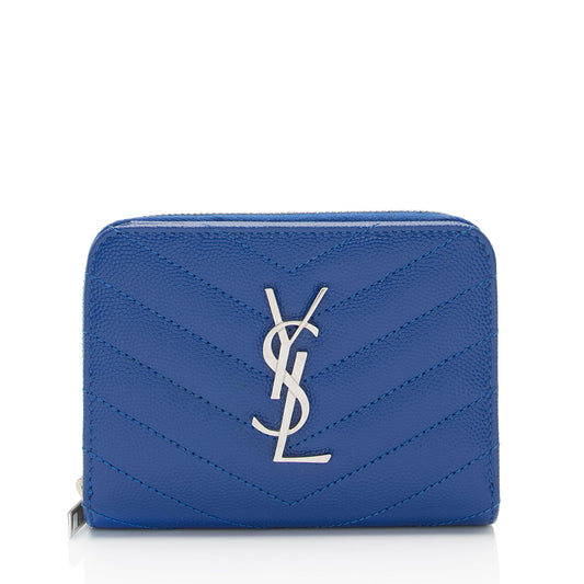 Saint Laurent Matelasse Grain de Poudre Monogram Compact Zip Around Wallet (SHF-haBtSP)