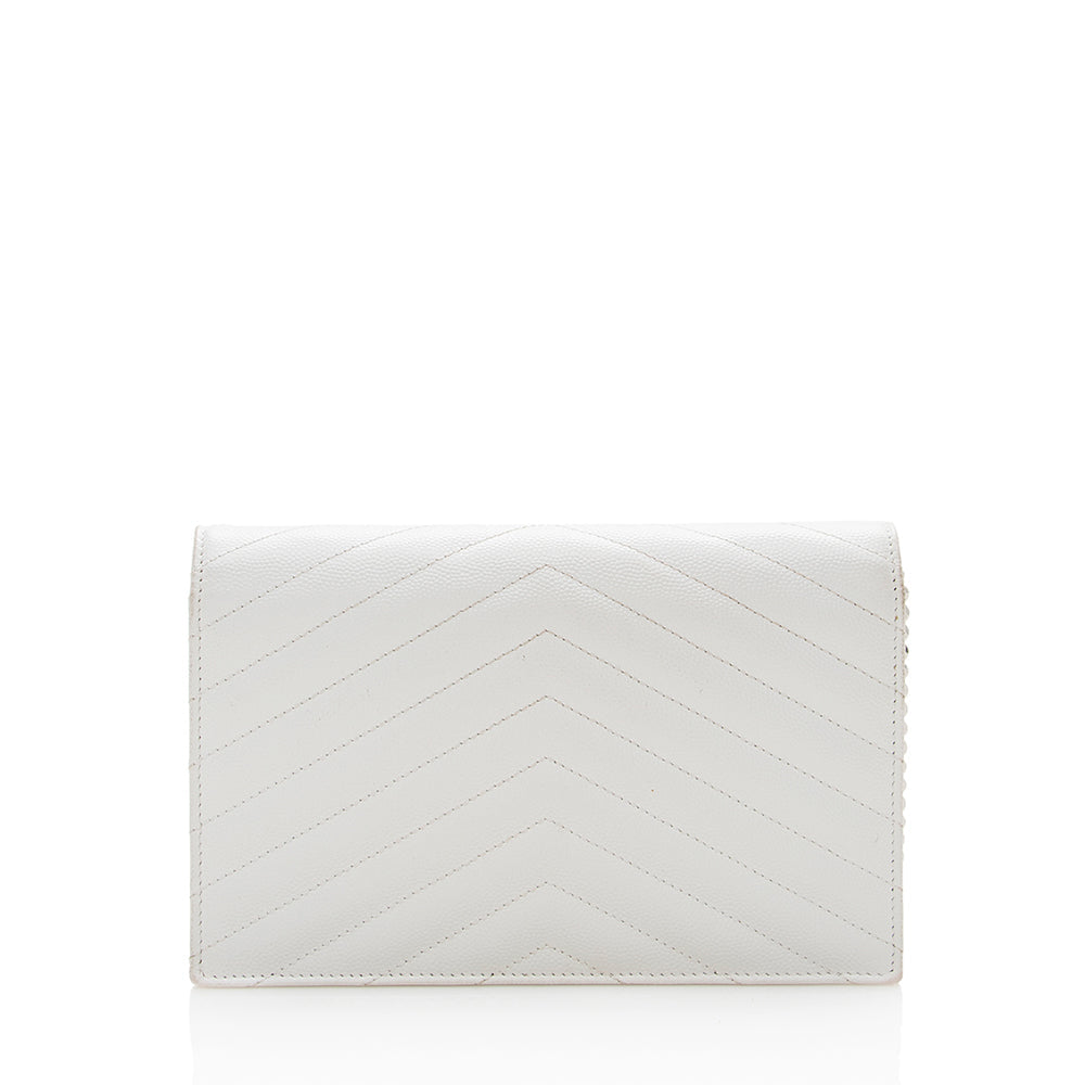 Saint Laurent Matelasse Grain de Poudre Monogram Envelope Chain Wallet (SHF-15981)