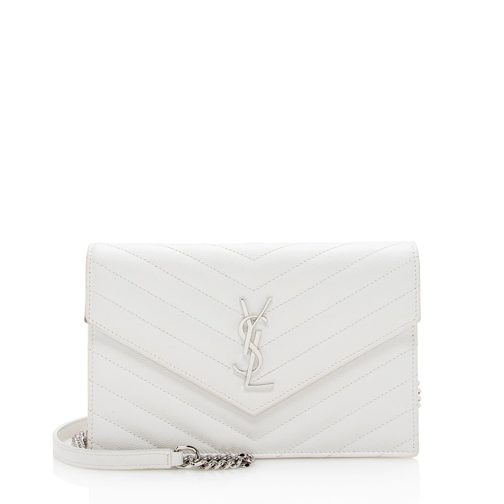 Saint Laurent Matelasse Grain de Poudre Monogram Envelope Chain Wallet (SHF-15981)