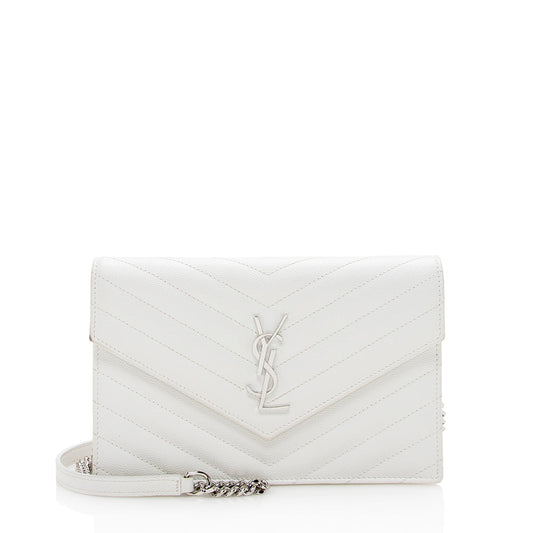 Saint Laurent Matelasse Grain de Poudre Monogram Envelope Chain Wallet (SHF-15981)