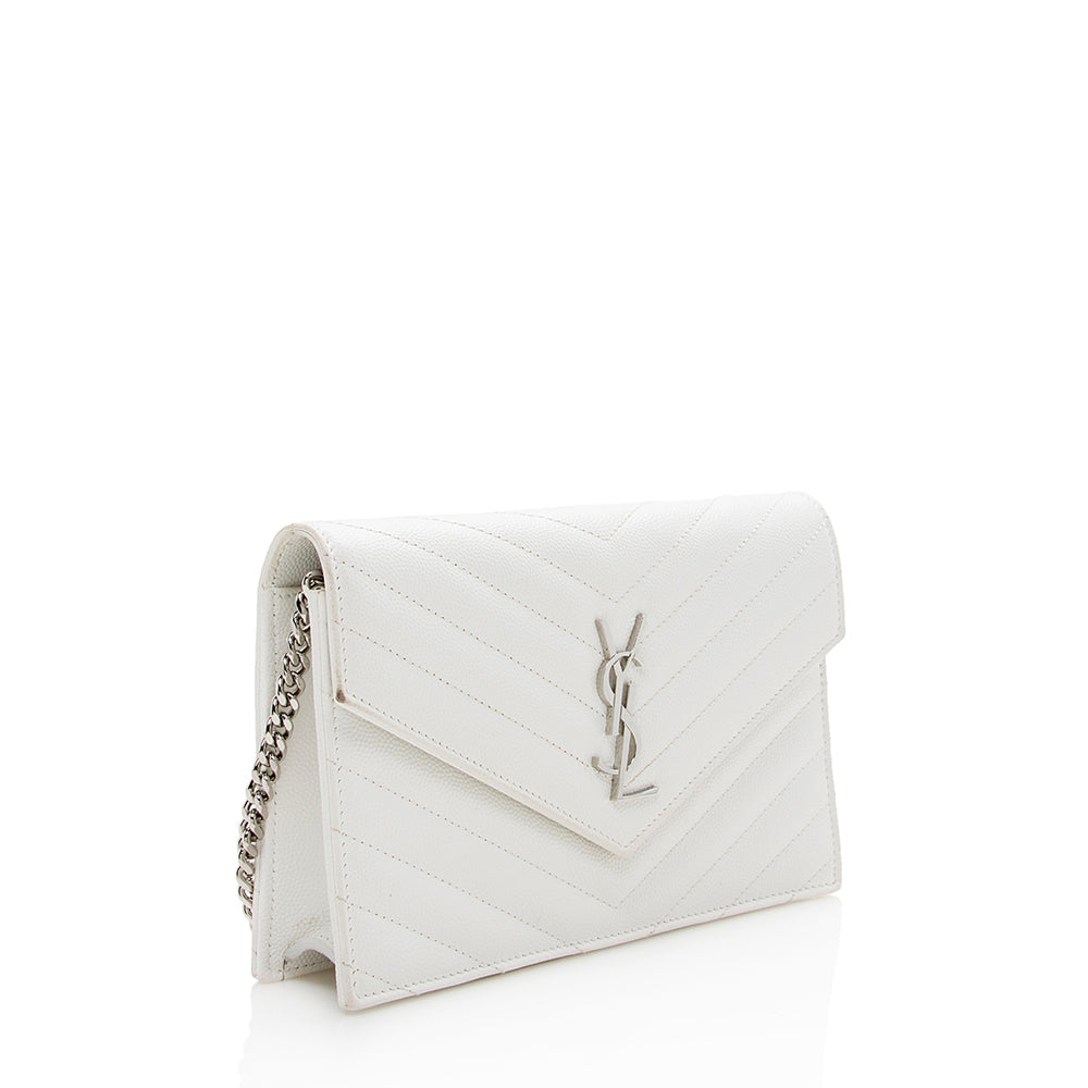 Saint Laurent Matelasse Grain de Poudre Monogram Envelope Chain Wallet (SHF-15981)