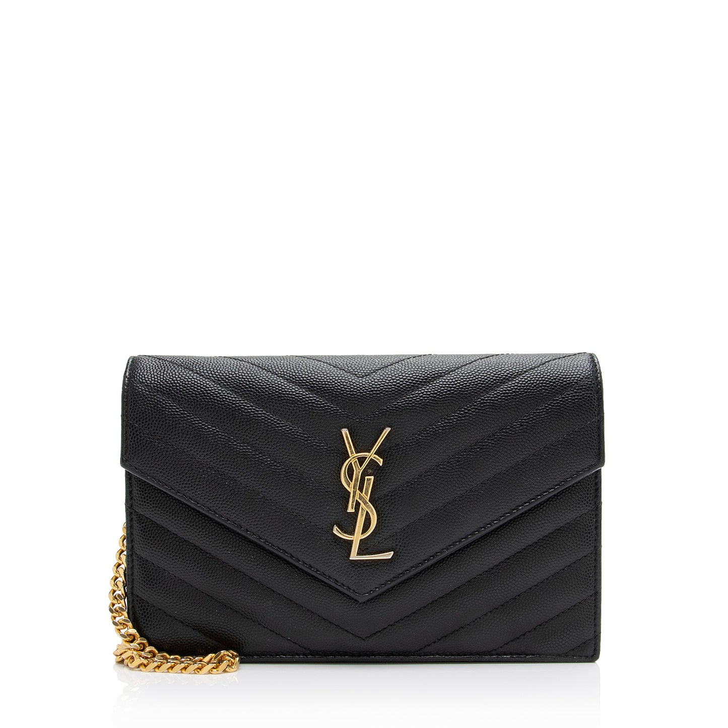 Saint Laurent Matelasse Grain de Poudre Monogram Envelope Chain Wallet (SHF-23410)