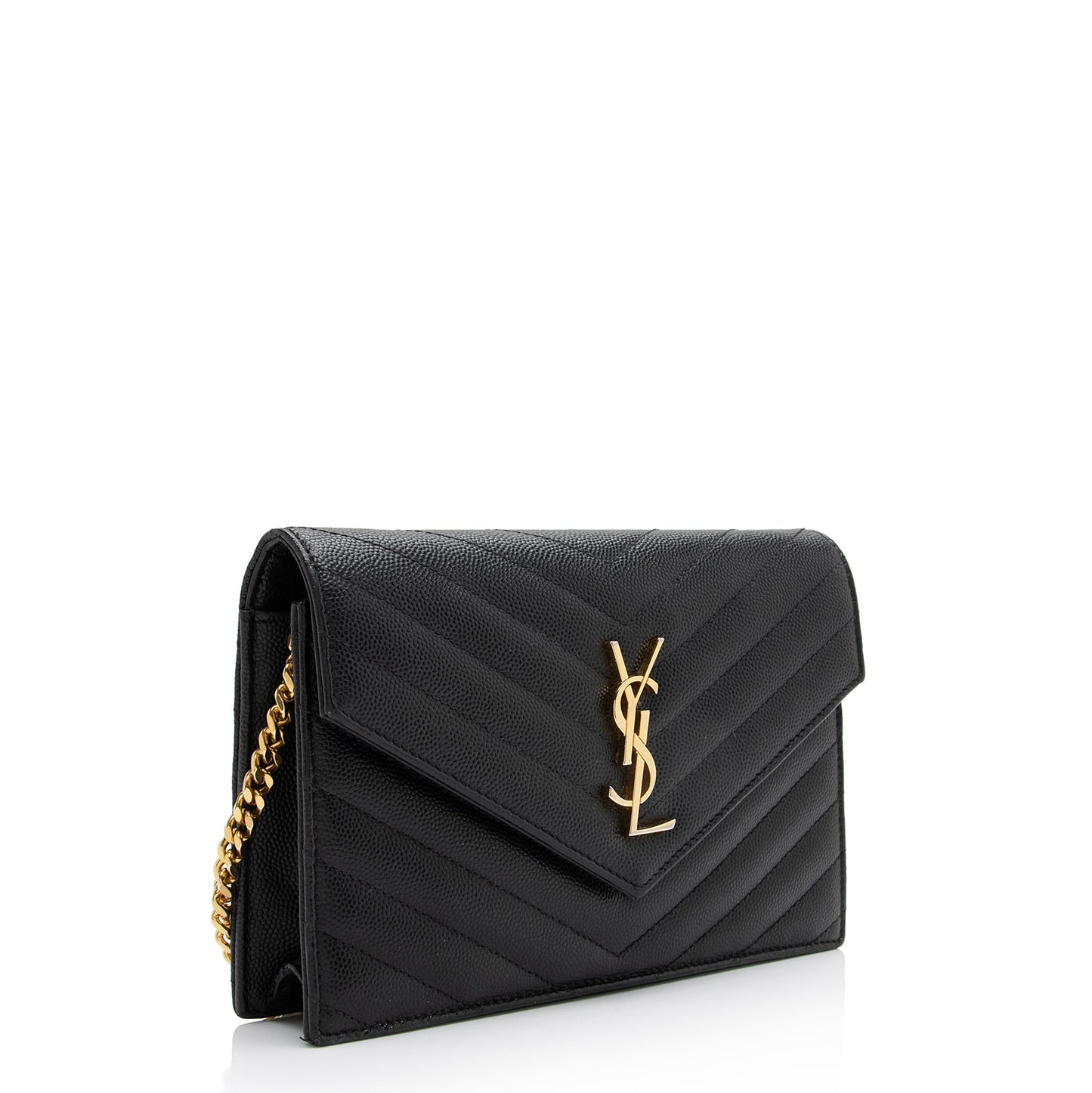 Saint Laurent Matelasse Grain de Poudre Monogram Envelope Chain Wallet (SHF-23410)