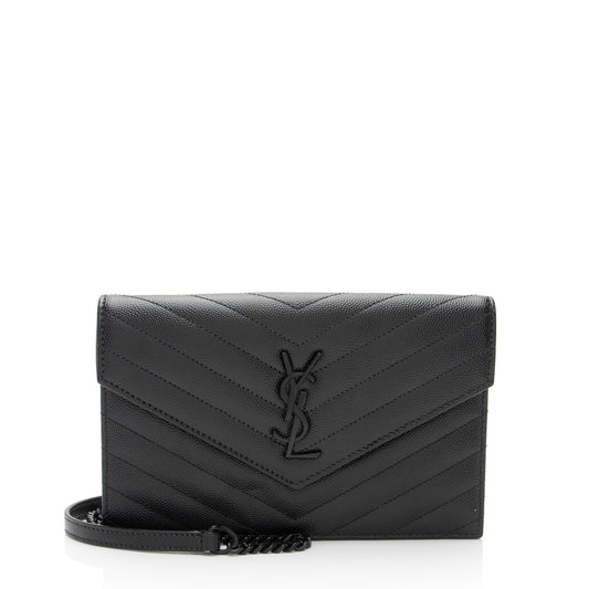 Saint Laurent Matelasse Grain de Poudre Monogram Envelope Chain Wallet (SHF-HfJfIb)