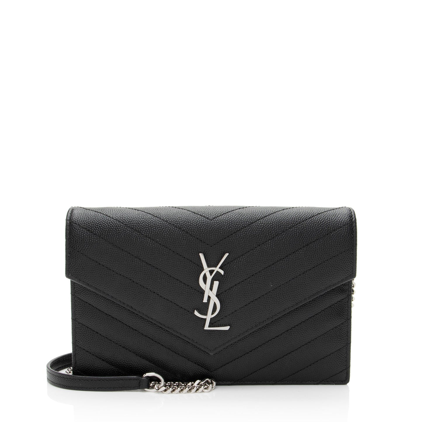 Saint Laurent Matelasse Grain de Poudre Monogram Envelope Chain Wallet
