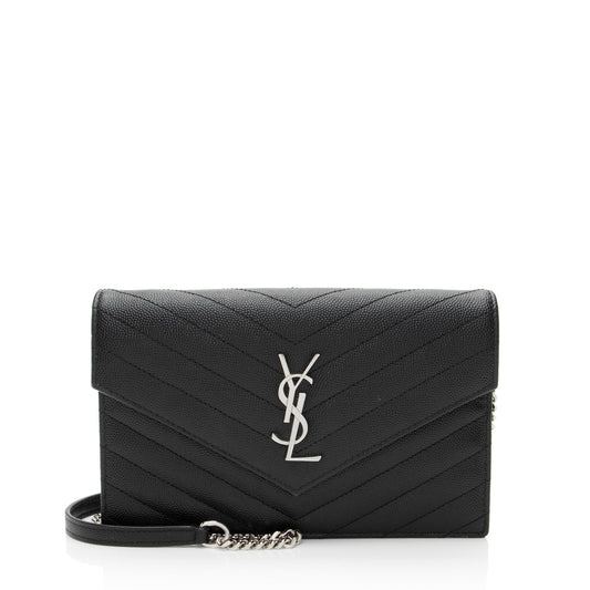 Saint Laurent Matelasse Grain de Poudre Monogram Envelope Chain Wallet