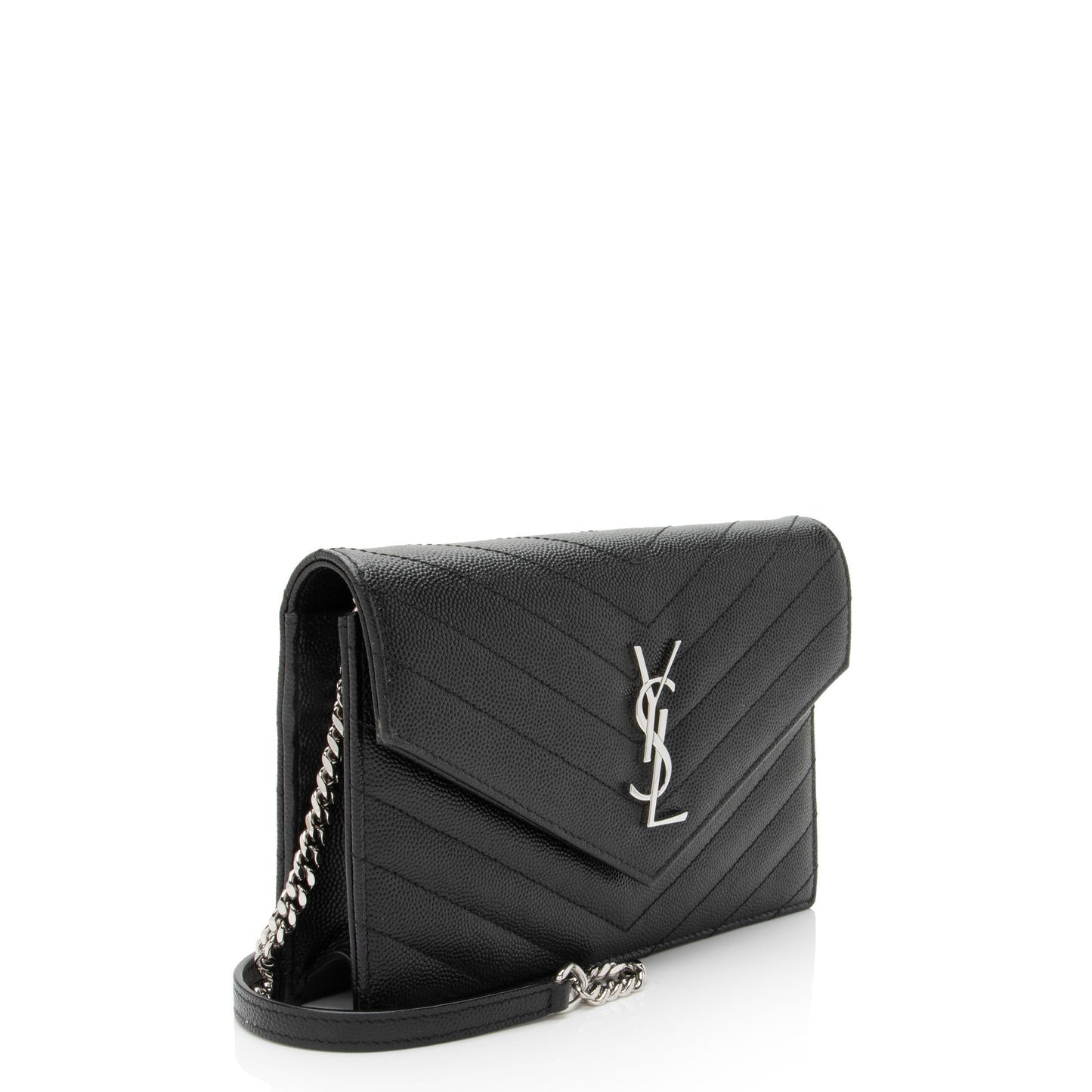 Saint Laurent Matelasse Grain de Poudre Monogram Envelope Chain Wallet