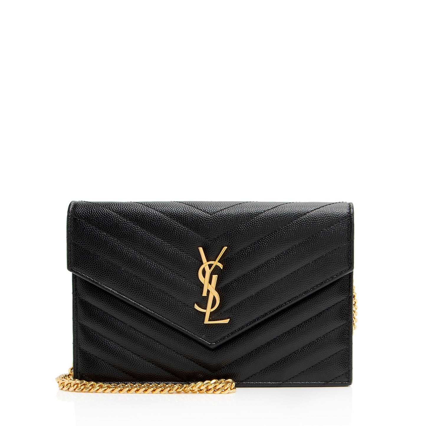 Saint Laurent Matelasse Grain de Poudre Monogram Envelope Chain Wallet