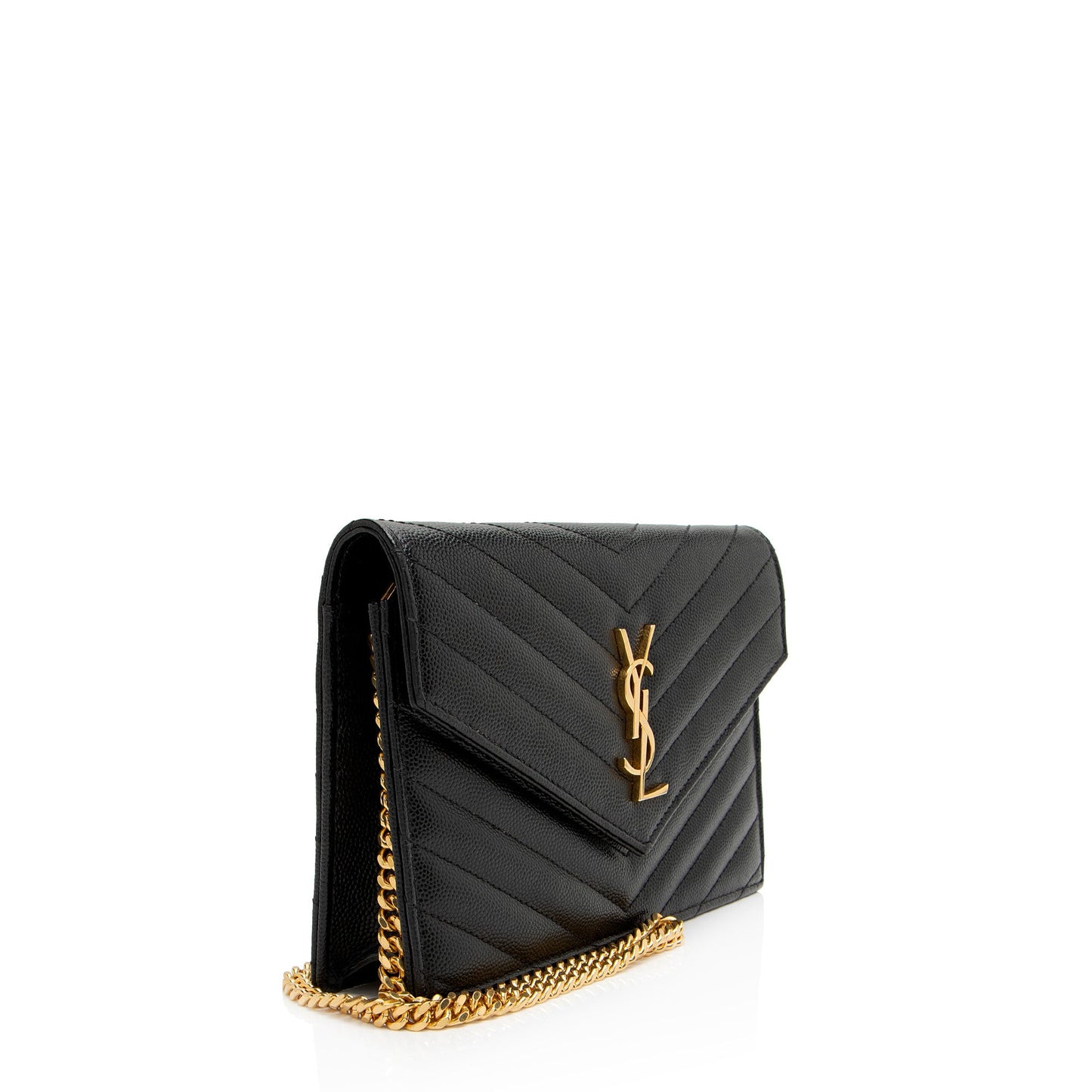 Saint Laurent Matelasse Grain de Poudre Monogram Envelope Chain Wallet