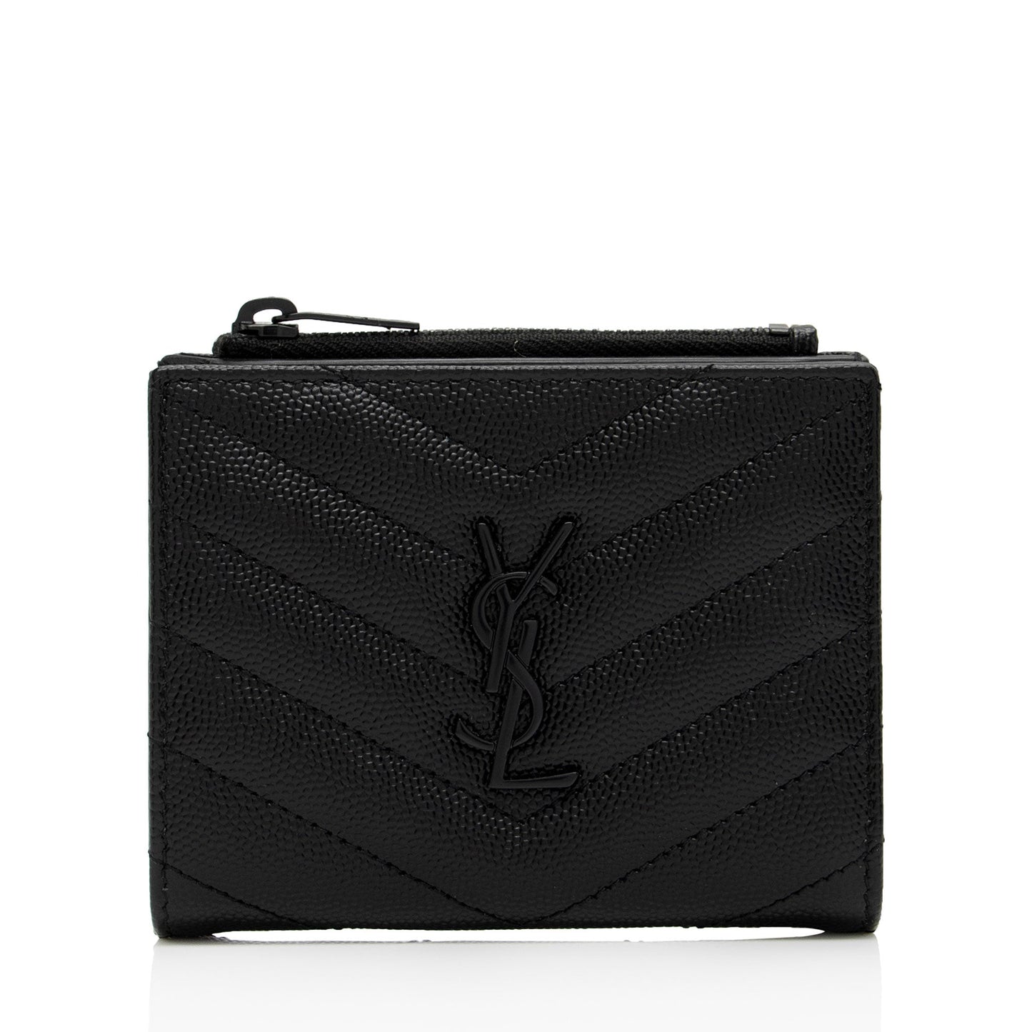 Saint Laurent Matelasse Grain de Poudre Monogram Zipper Card Case (SHF-JO7h9S)