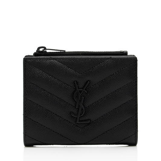 Saint Laurent Matelasse Grain de Poudre Monogram Zipper Card Case (SHF-JO7h9S)