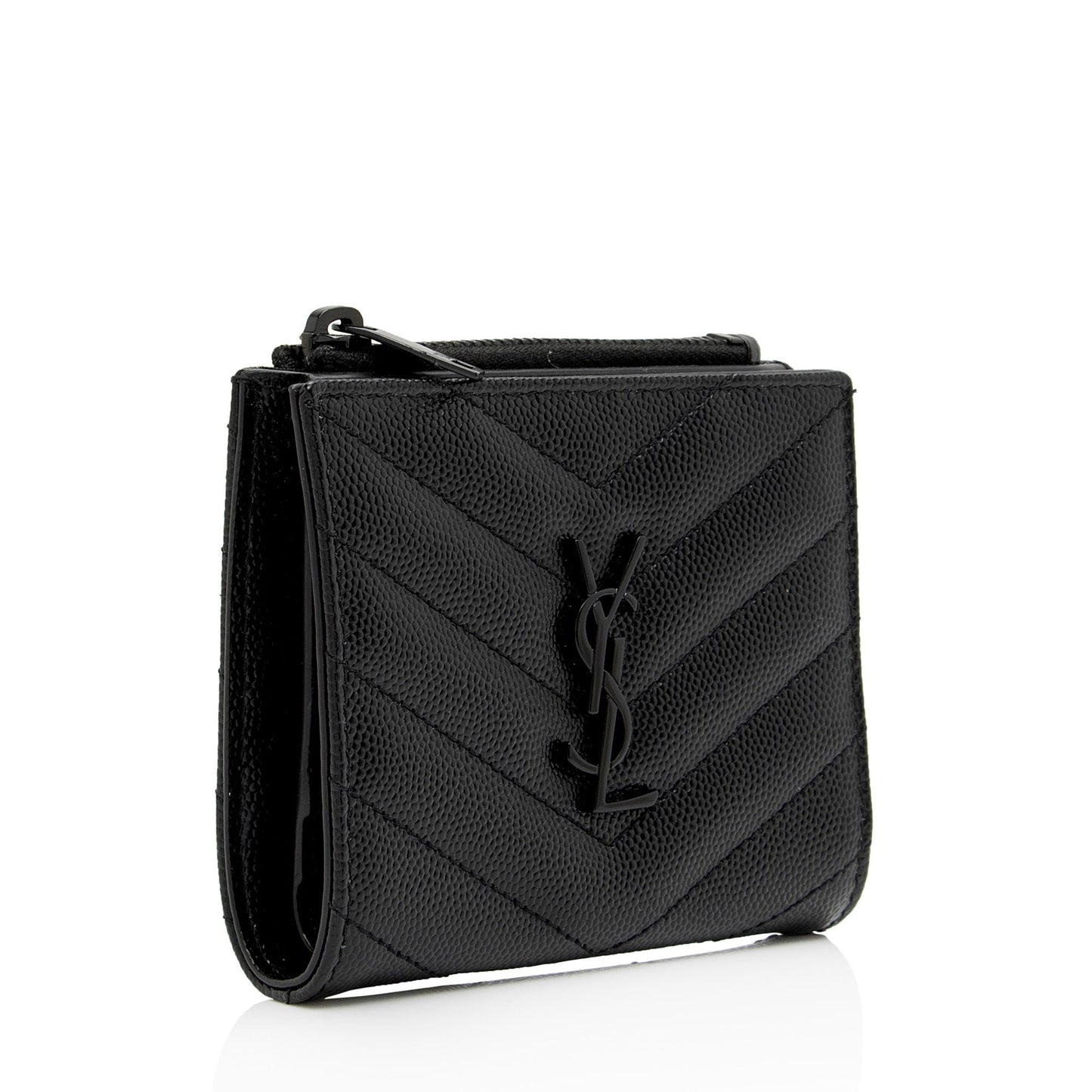 Saint Laurent Matelasse Grain de Poudre Monogram Zipper Card Case (SHF-JO7h9S)