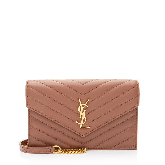 Saint Laurent Matelasse Lambskin Monogram Envelope Chain Wallet