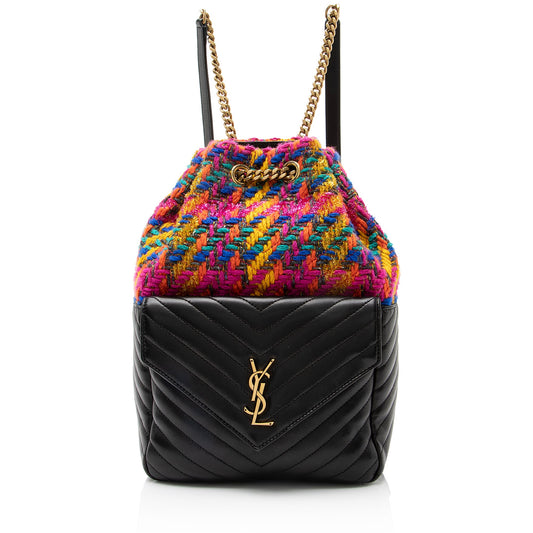 Saint Laurent Matelasse Lambskin Tweed Monogram Joe Backpack (SHF-23097)