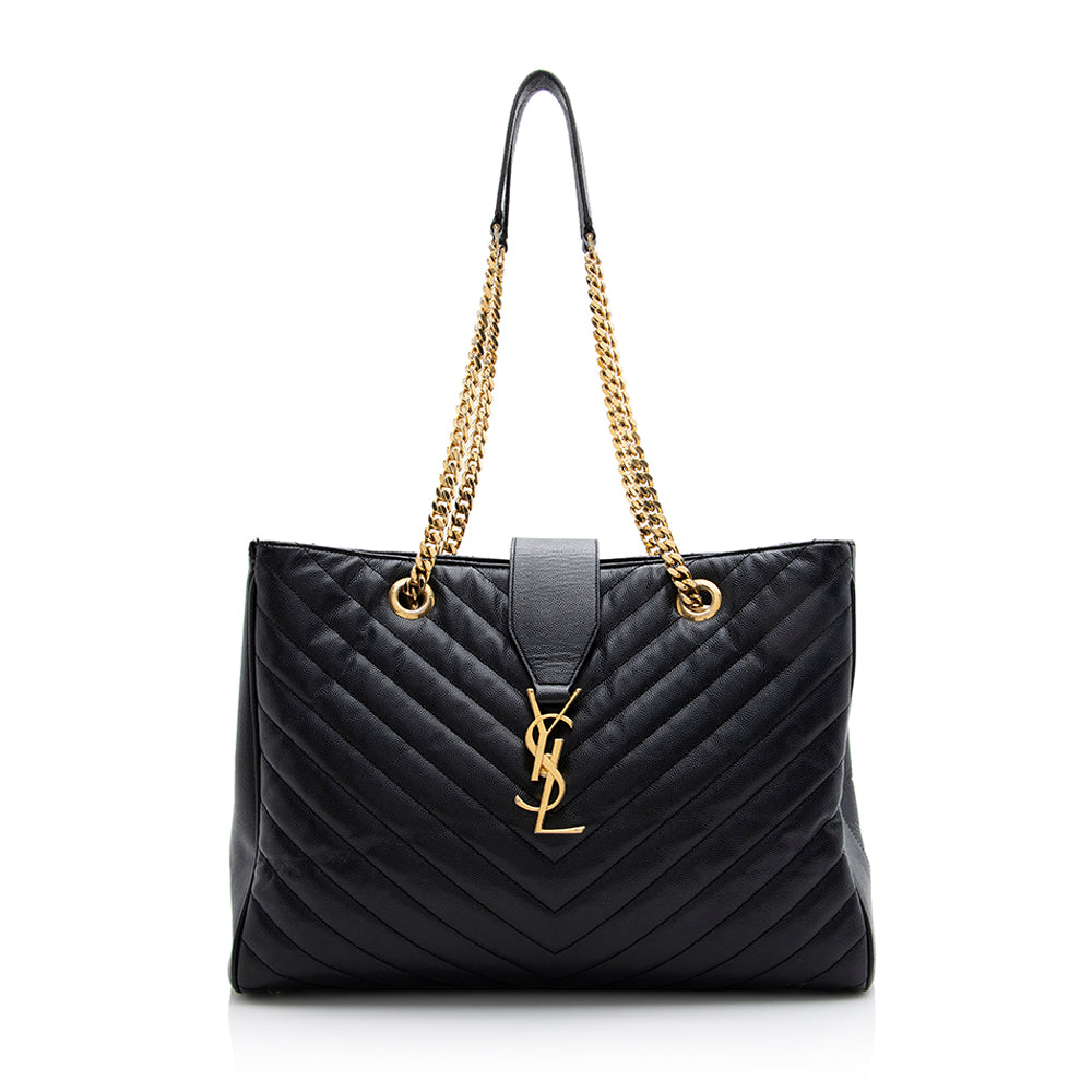 Saint Laurent Matelasse Leather Monogram Chain Bo Cassandre Tote - FINAL SALE (SHF-21639)