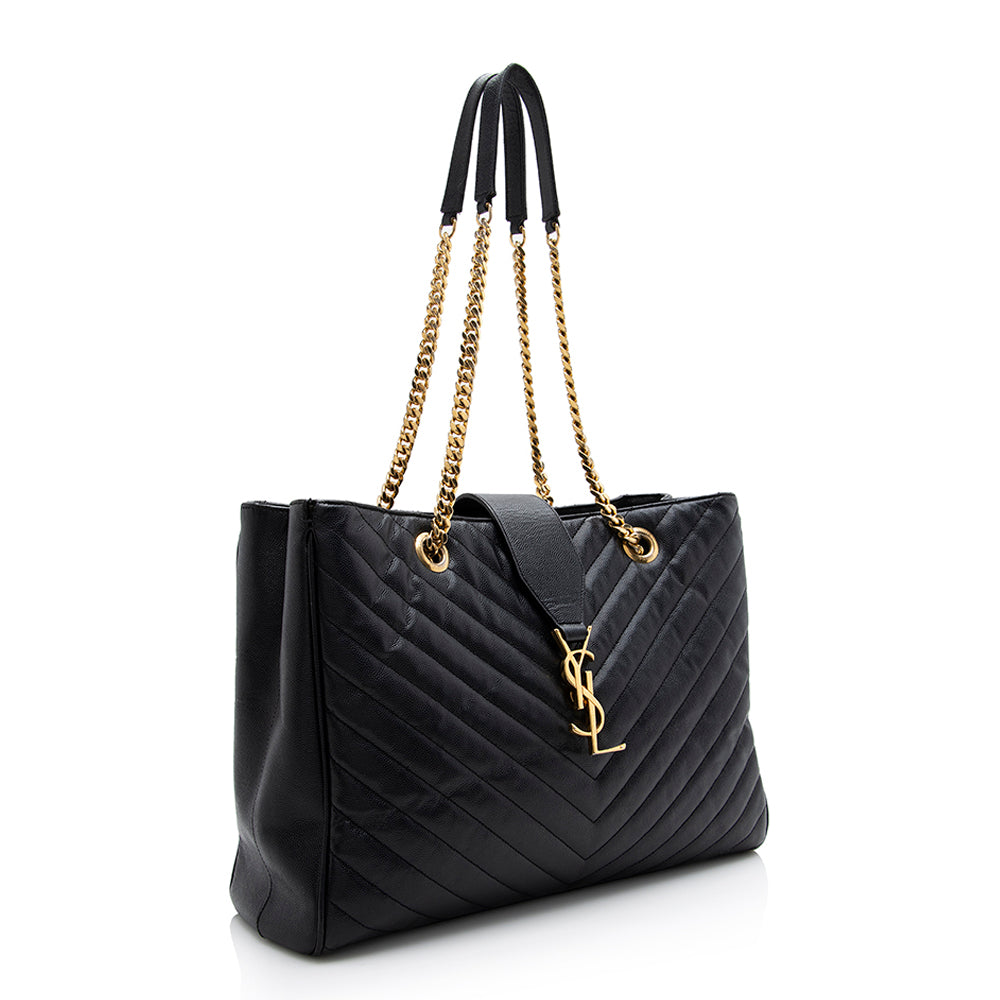Saint Laurent Matelasse Leather Monogram Chain Bo Cassandre Tote - FINAL SALE (SHF-21639)