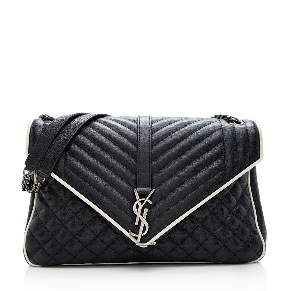 Saint Laurent Mixed Matelasse Calfskin Classic Monogram Soft Large Shoulder Bag (SHF-18799)