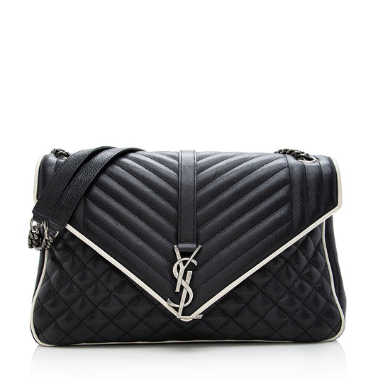 Saint Laurent Mixed Matelasse Calfskin Classic Monogram Soft Large Shoulder Bag (SHF-18799)