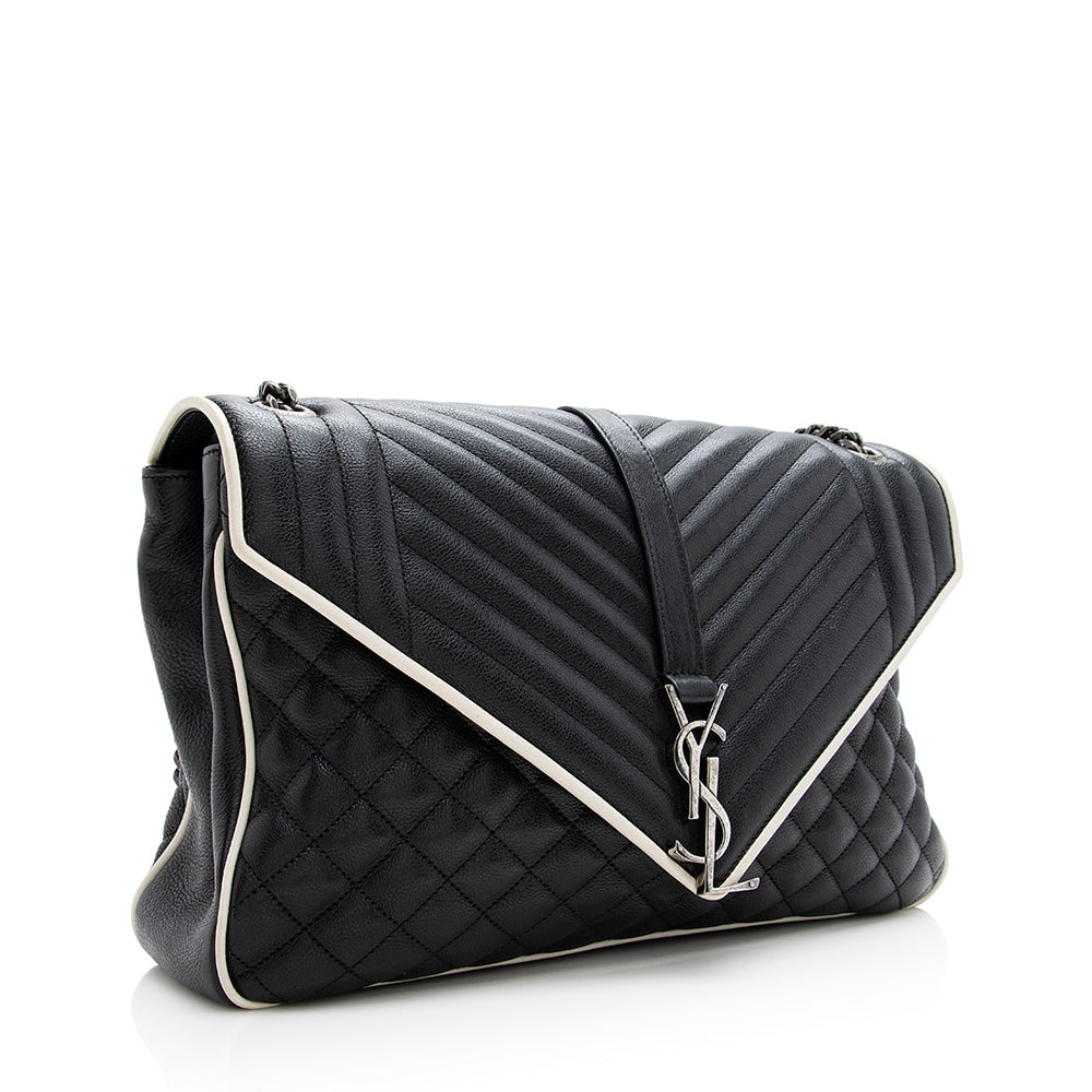 Saint Laurent Mixed Matelasse Calfskin Classic Monogram Soft Large Shoulder Bag (SHF-18799)