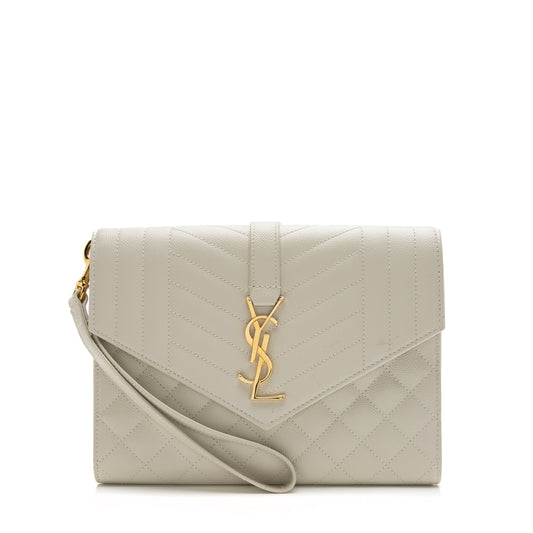 Saint Laurent Mixed Matelasse Grain de Poudre Monogram Envelope Pouch (SHF-23933)