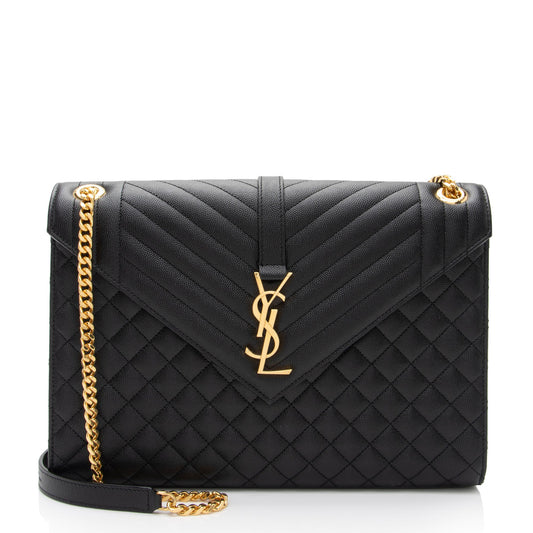 Saint Laurent Mixed Matelasse Grain de Poudre Monogram Large Envelope Bag (SHF-xlS4gs)