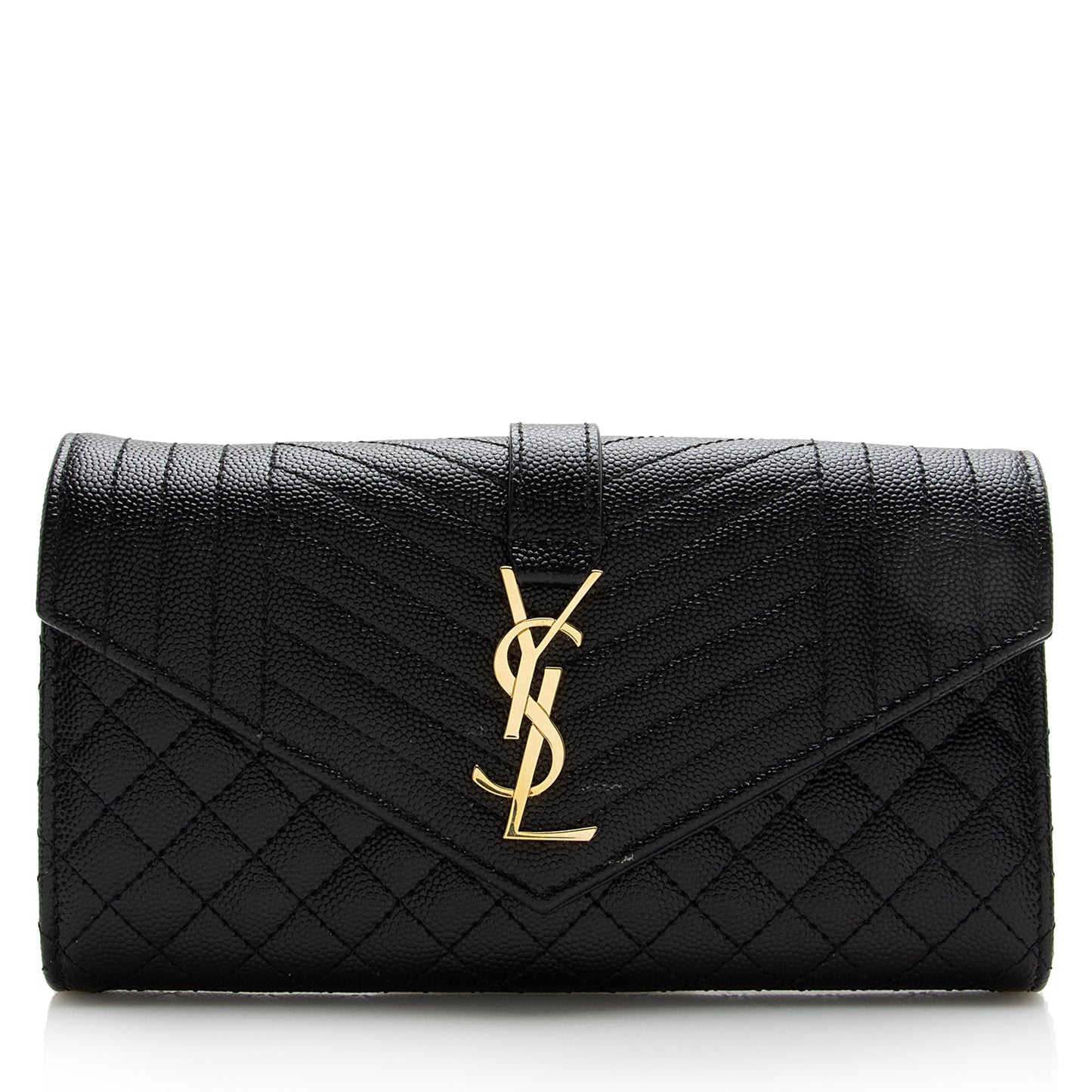 Saint Laurent Mixed Matelasse Grain de Poudre Monogram Large Envelope Wallet (SHF-22691)