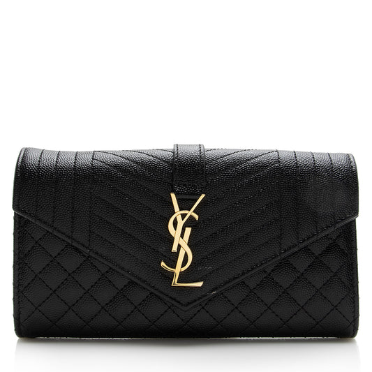 Saint Laurent Mixed Matelasse Grain de Poudre Monogram Large Envelope Wallet (SHF-22691)