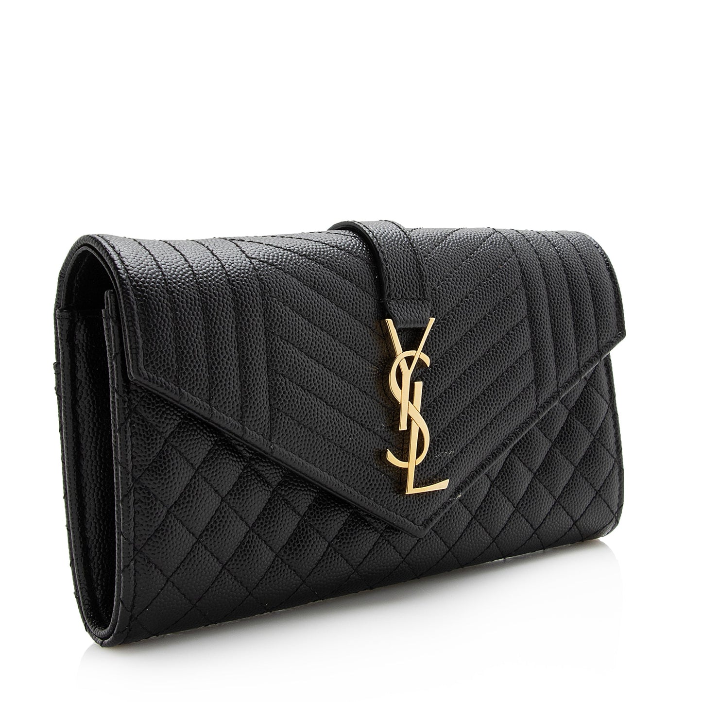 Saint Laurent Mixed Matelasse Grain de Poudre Monogram Large Envelope Wallet (SHF-22691)