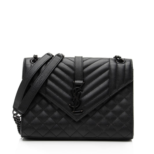 Saint Laurent Mixed Matelasse Grain de Poudre Monogram Medium Shoulder Bag (SHF-23369)