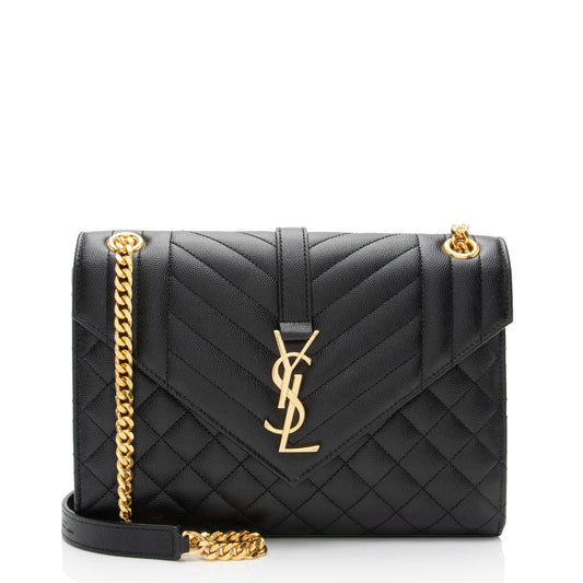 Saint Laurent Mixed Matelasse Grain de Poudre Monogram Medium Shoulder Bag (SHF-9klfDc)