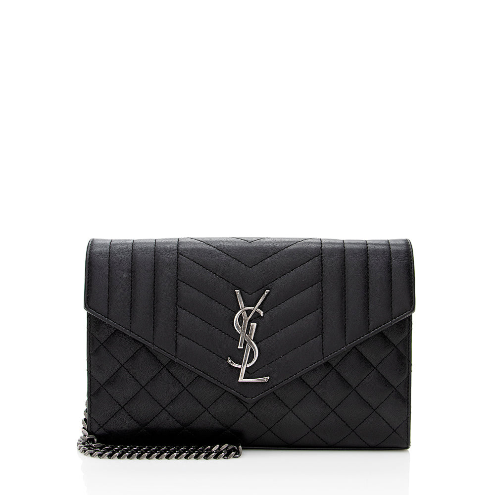 Saint Laurent Mixed Matelasse Leather Triquilt Monogram Wallet on Chain Bag (SHF-17618)
