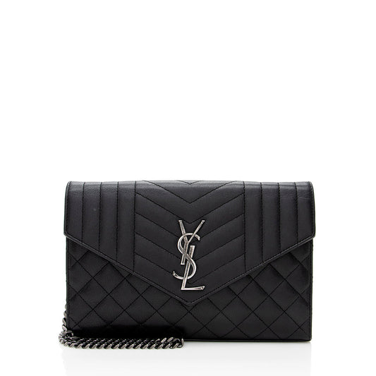 Saint Laurent Mixed Matelasse Leather Triquilt Monogram Wallet on Chain Bag (SHF-17618)