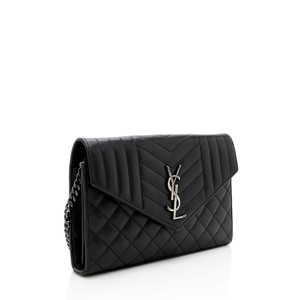 Saint Laurent Mixed Matelasse Leather Triquilt Monogram Wallet on Chain Bag (SHF-17618)
